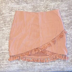 Fate Asymmetrical Skirt with Tassel Trim in Peach